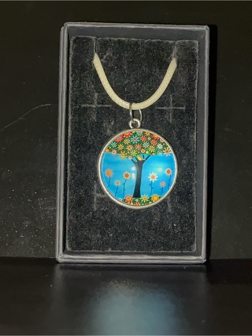 Colorful Floral Tree Pendant Necklace in Blue